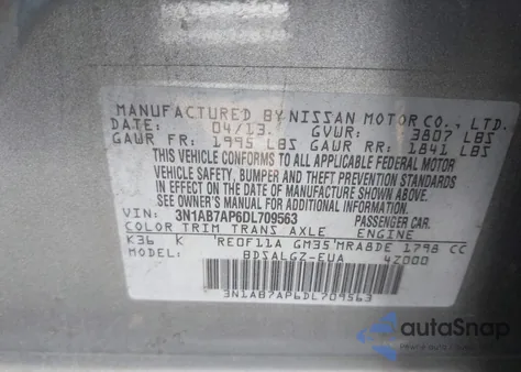 2013 Nissan Sentra Sl from USA, damaged, VIN 3N1AB7AP6DL709563